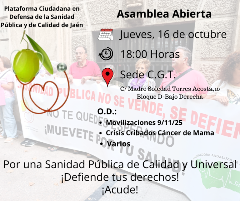 Asamblea Abierta Plataforma Ciudadana en Defensa de la Sanidad Pública y de Calidad de Jaén
