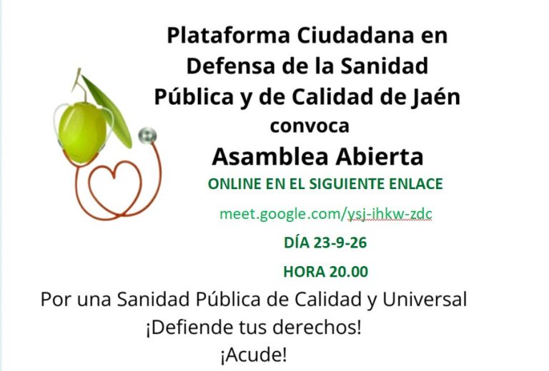 Asamblea Plataforma Ciudadana en Defensa de la Sanidad Pública y de Calidad de Jaén
